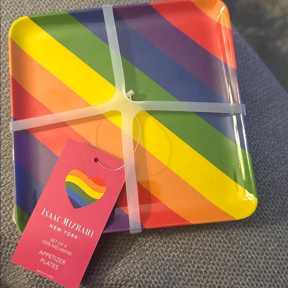 Isaac Mizrahi Rainbow Striped Appetizer Plates Set Of 4 BNWT
